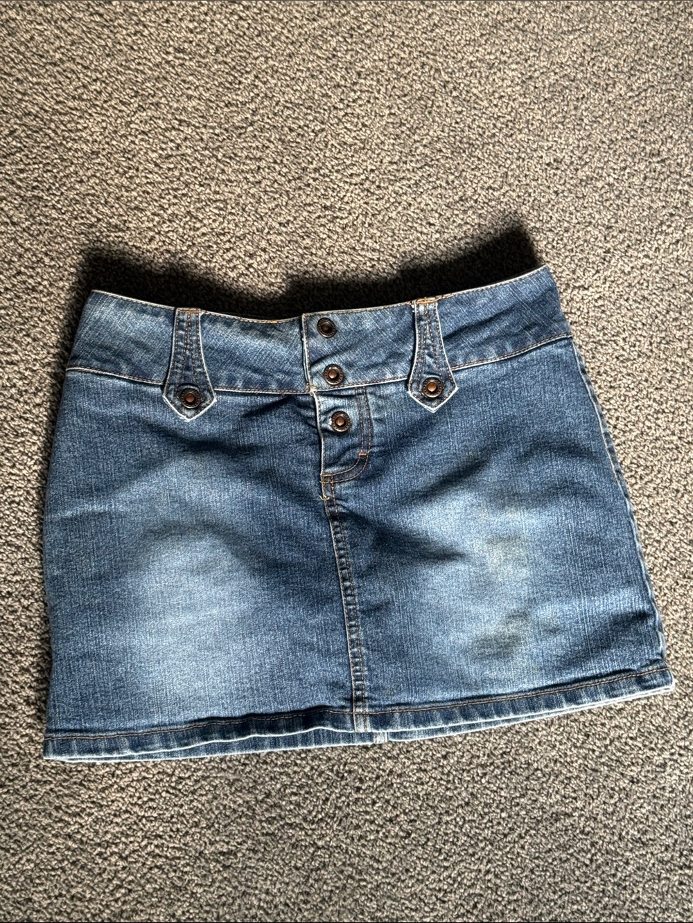 Jordache Blue Denim Jean Snap-Front Skort. Mini w/Built in Shorts. Size 3/4